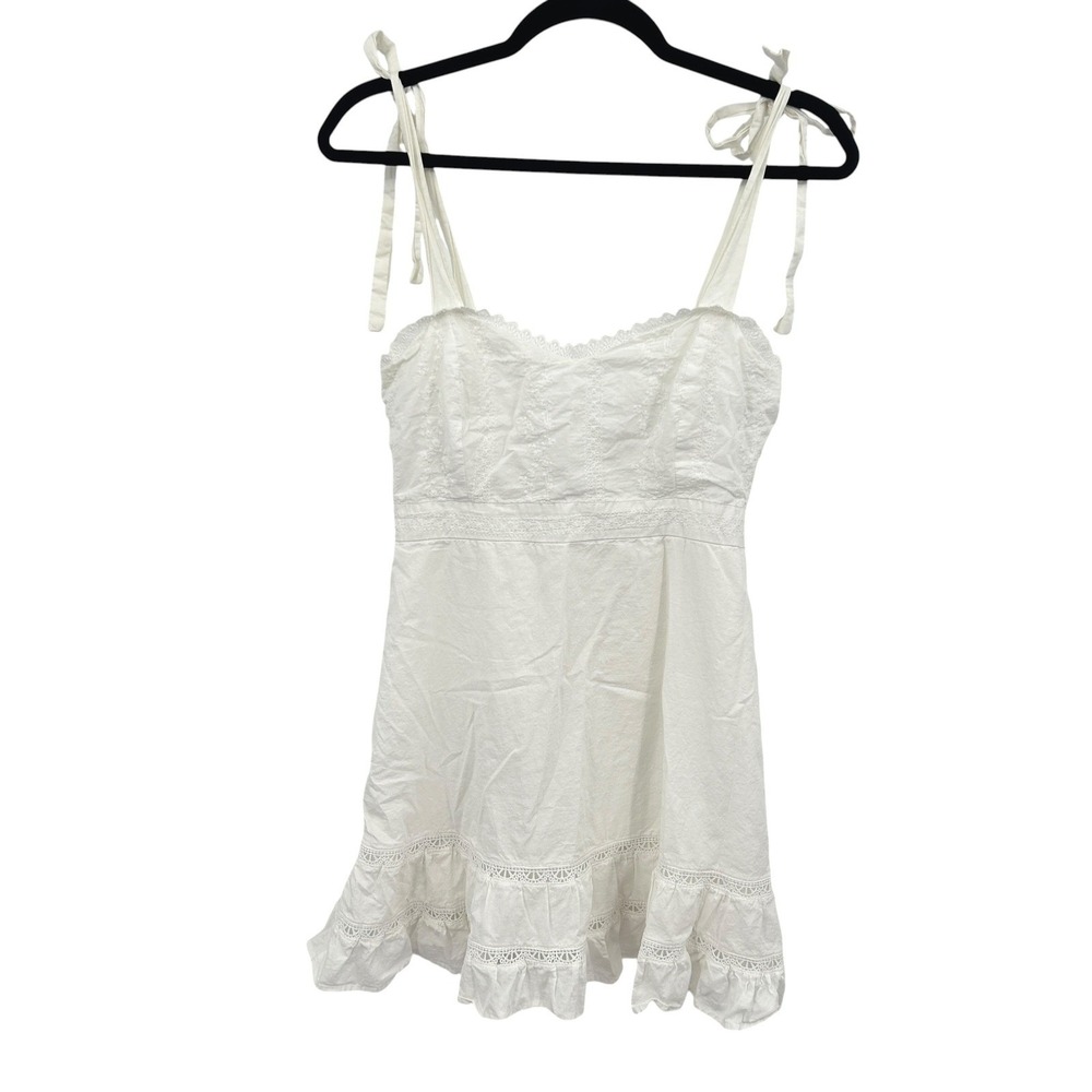 Coquette White Babydoll Mini Dress Medium Lace Ruffle Tie‎ Strap Cottagecore - Picture 2 of 11